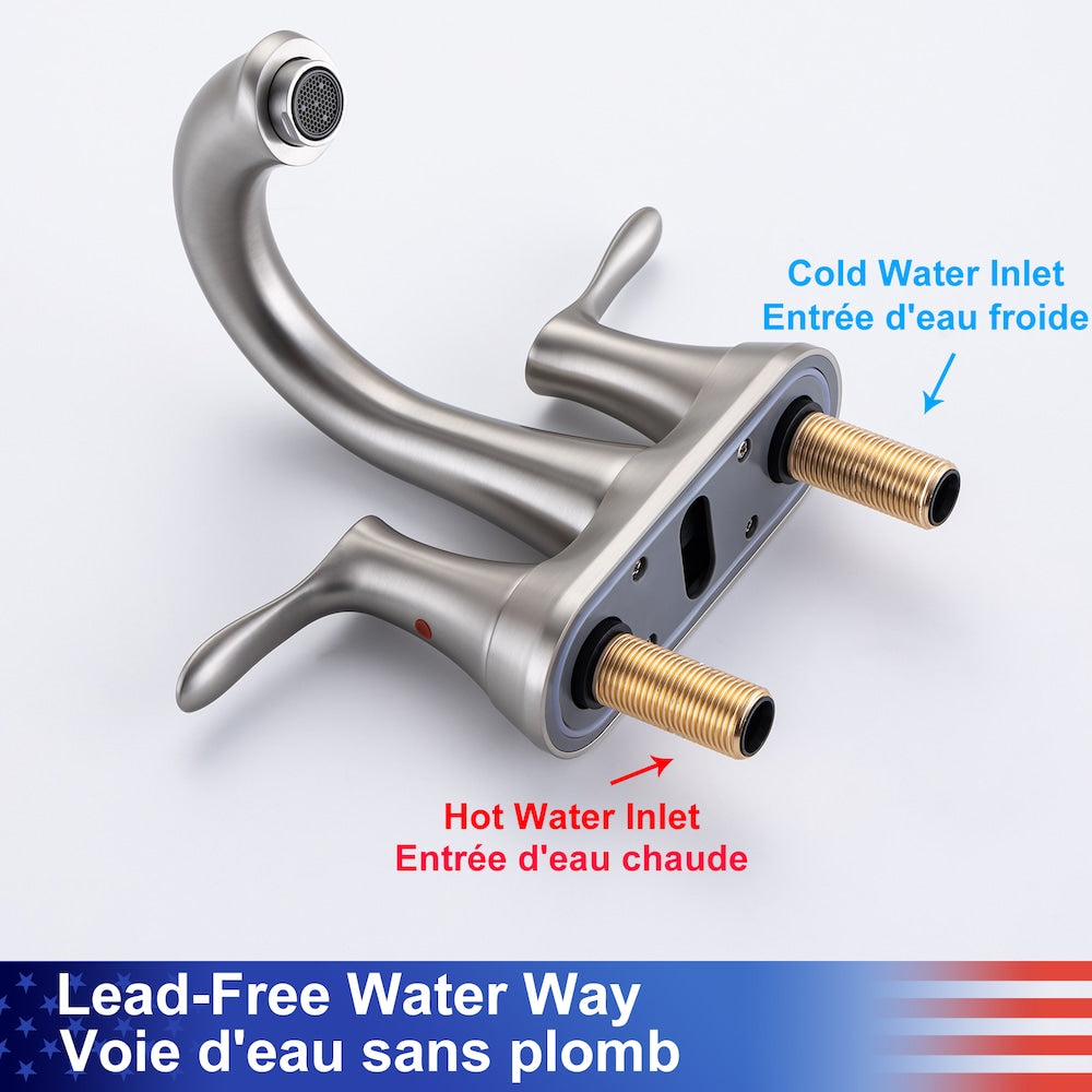 A7 Centerset Faucet 4-inch 2-Handle Bathroom Faucet with Drain Assembly in Brushed Nickel