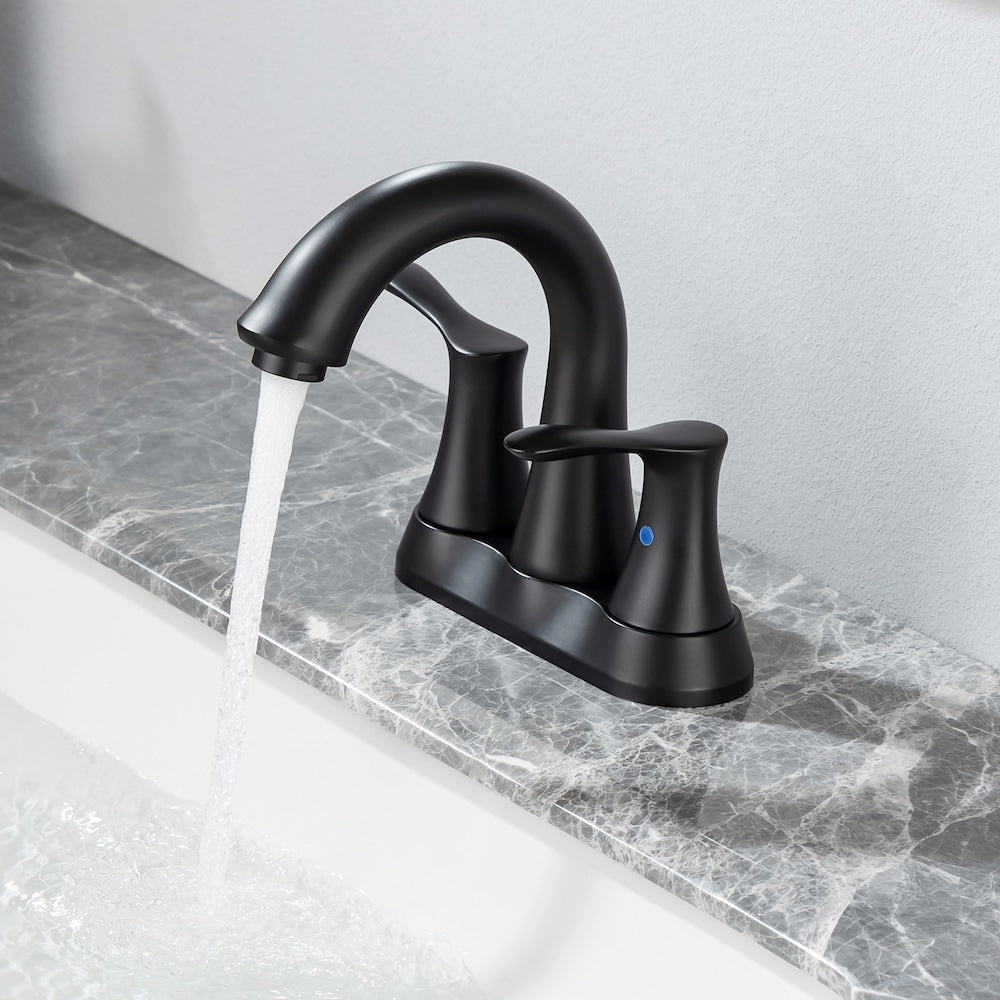 Robinet de salle de bain à 2 poignées de 4 pouces avec ensemble de vidange en noir mat A7