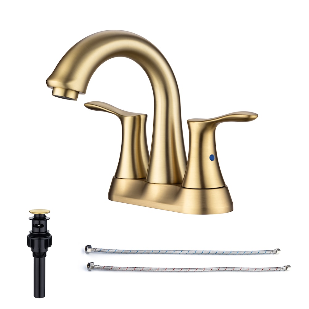 A7 Centerset Faucet 4-inch 2-Handle Bathroom Faucet with Drain Assembly in Brushed Gold
