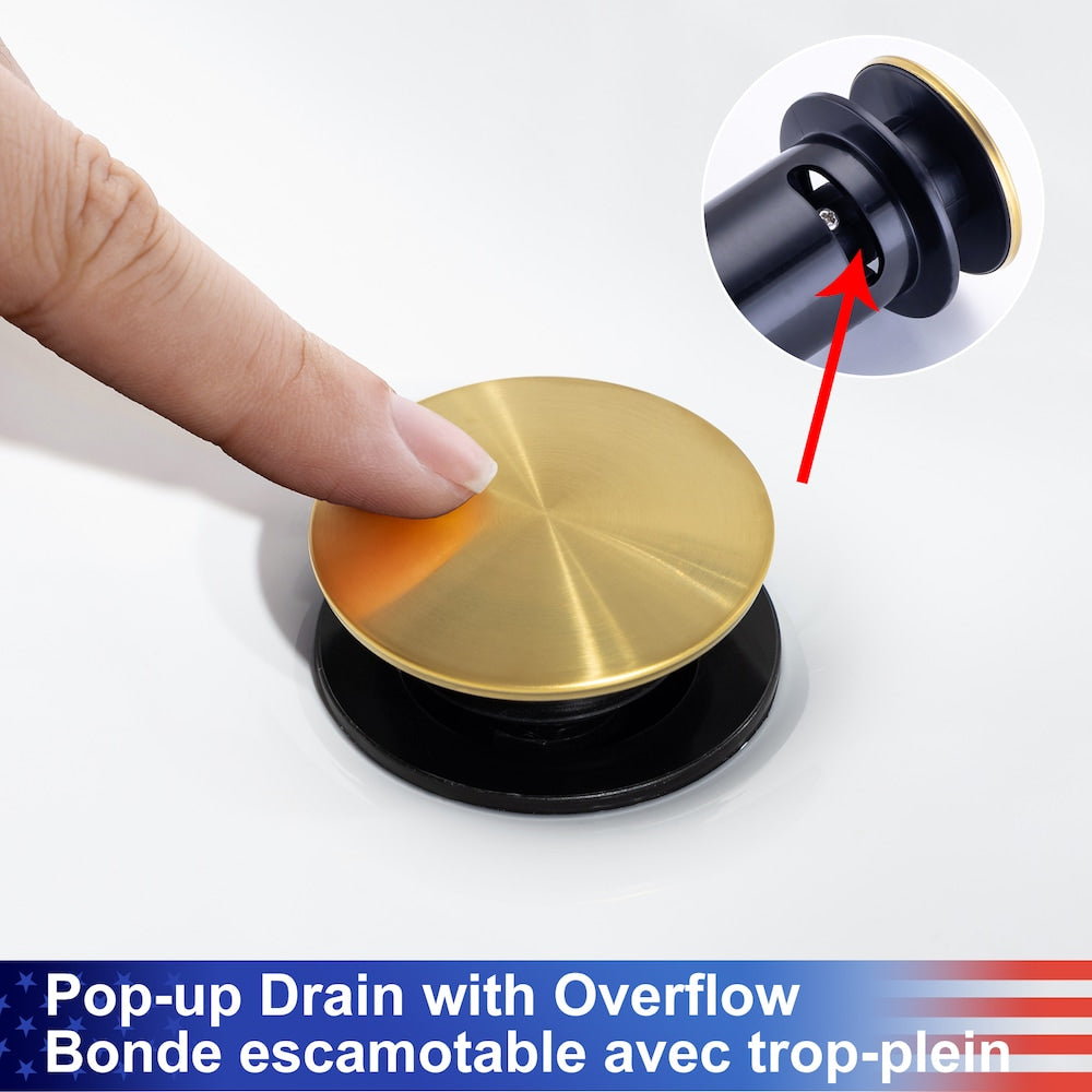 A7 Centerset Faucet 4-inch 2-Handle Bathroom Faucet with Drain Assembly in Brushed Gold