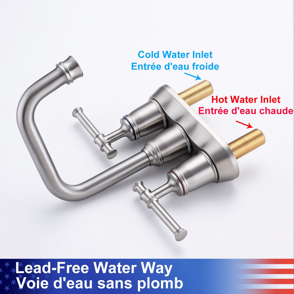 A8 Centerset Faucet 4-inch 2-Handle Bathroom Faucet with Drain Assembly in Brushed Nickel