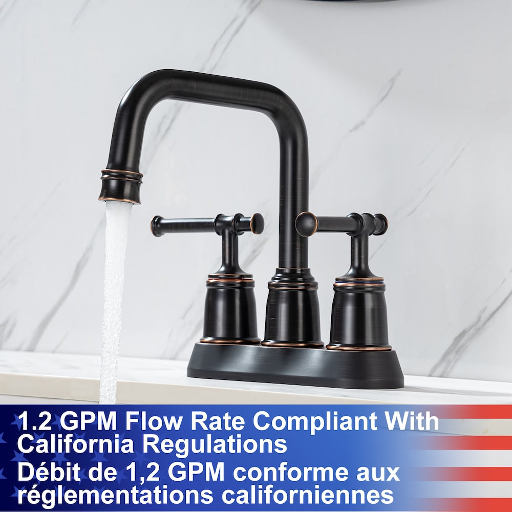 A8 Centerset Faucet 4-inch 2-Handle Bathroom Faucet with Drain Assembly in Oil Rubbed Bronze