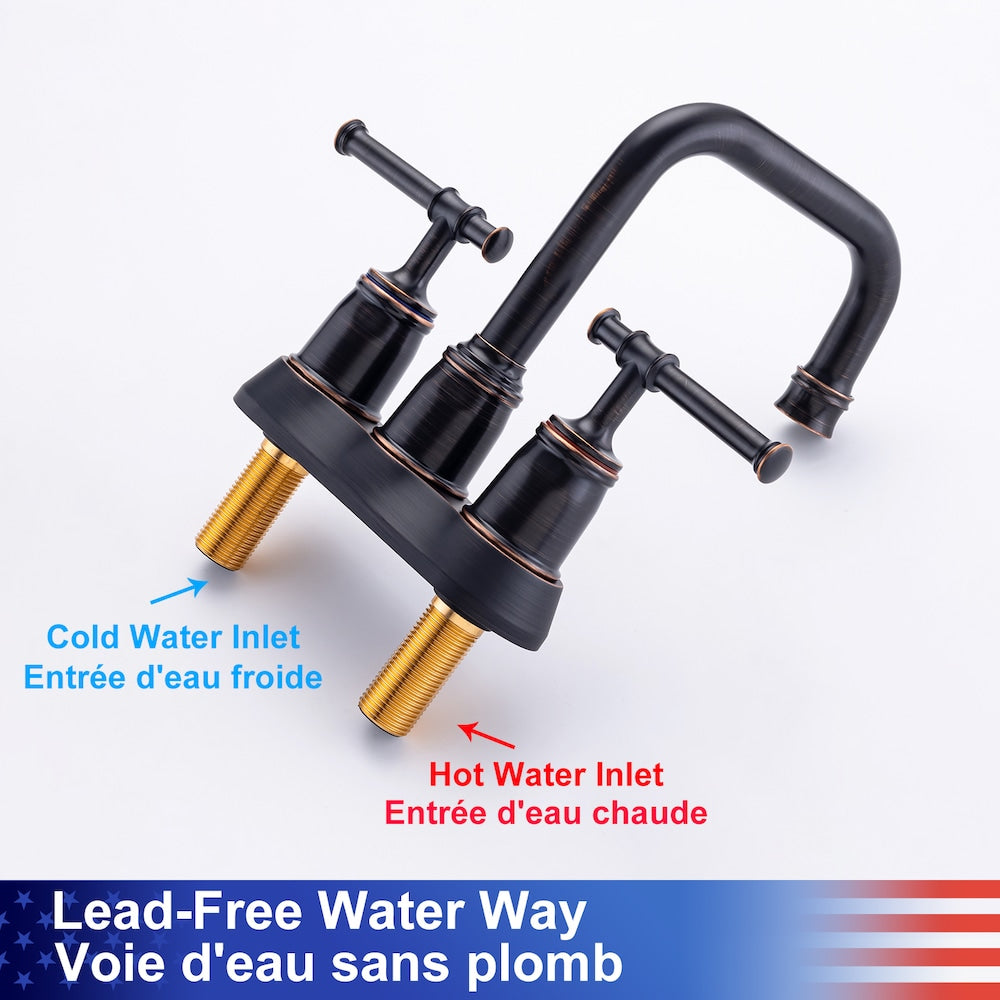 A8 Centerset Faucet 4-inch 2-Handle Bathroom Faucet with Drain Assembly in Oil Rubbed Bronze