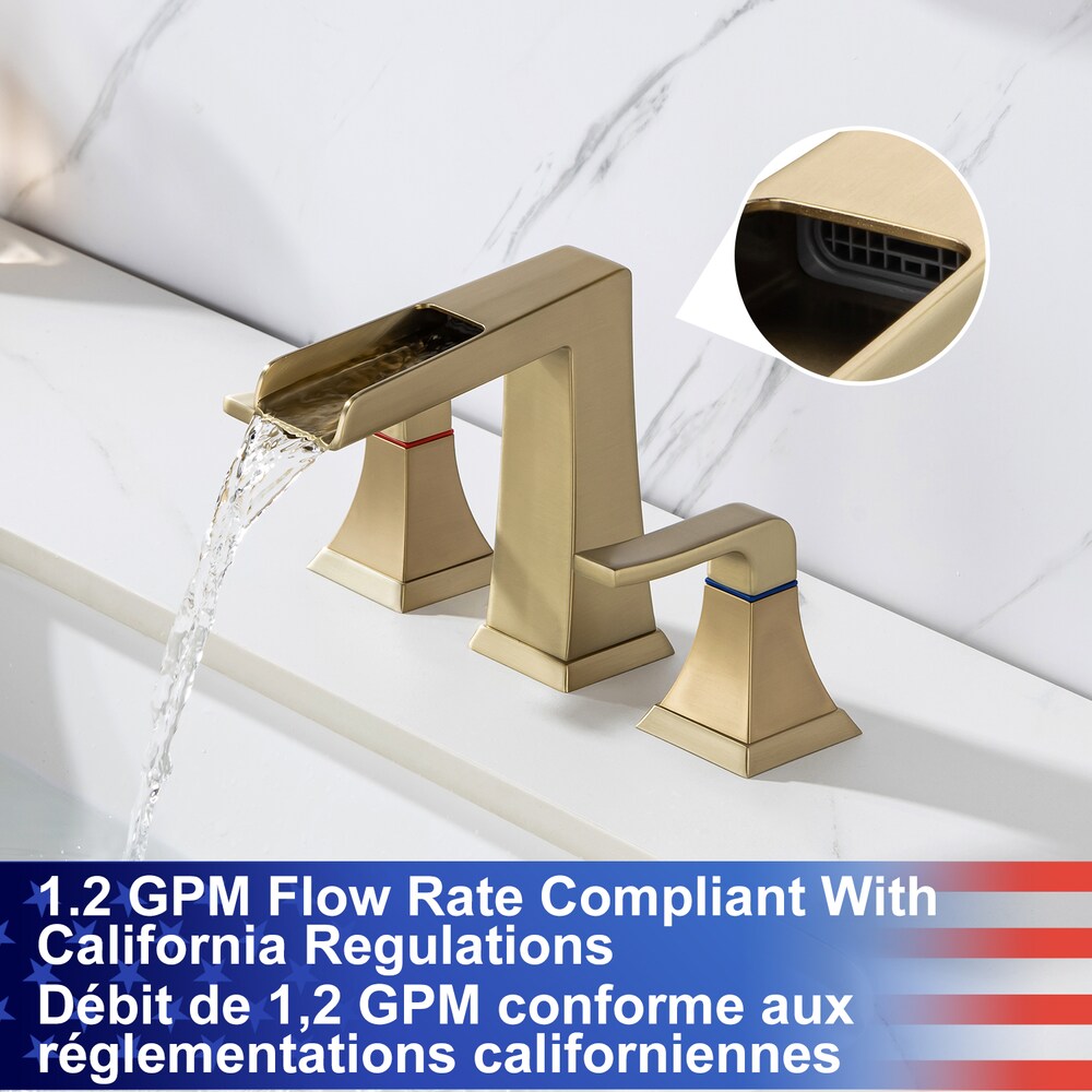 B2 Widespread Faucet 8-inch 2-Handle Bathroom Faucet with Drain Assembly in Brushed Gold