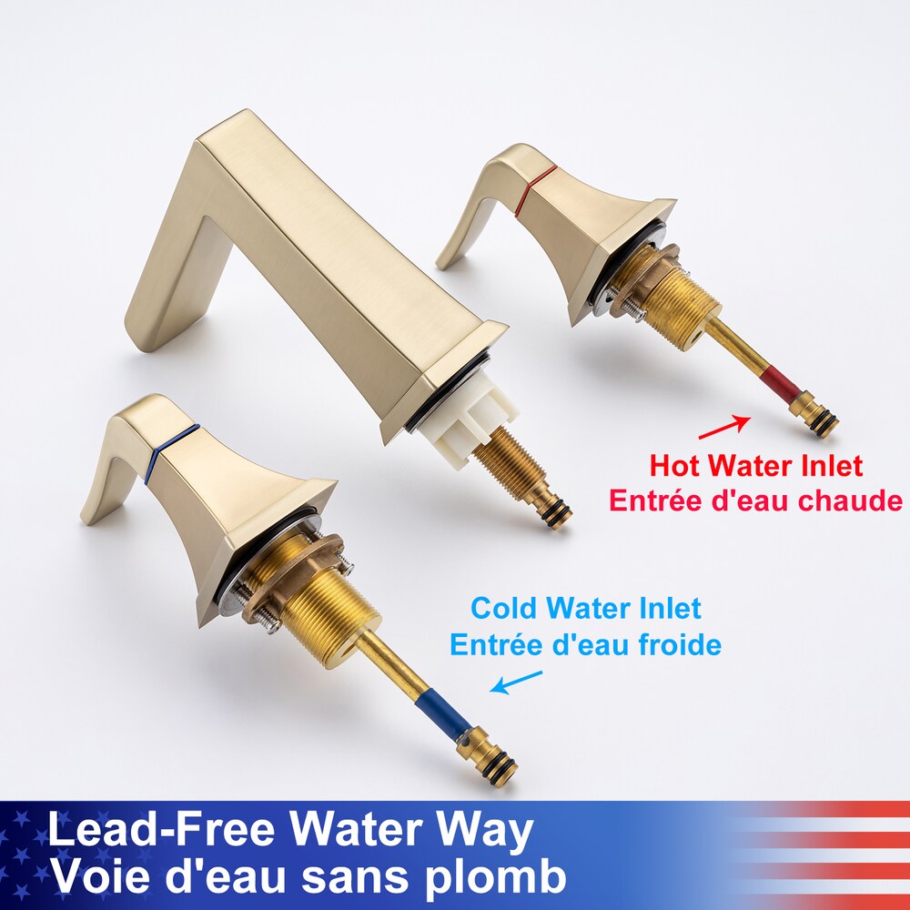 B2 Widespread Faucet 8-inch 2-Handle Bathroom Faucet with Drain Assembly in Brushed Gold