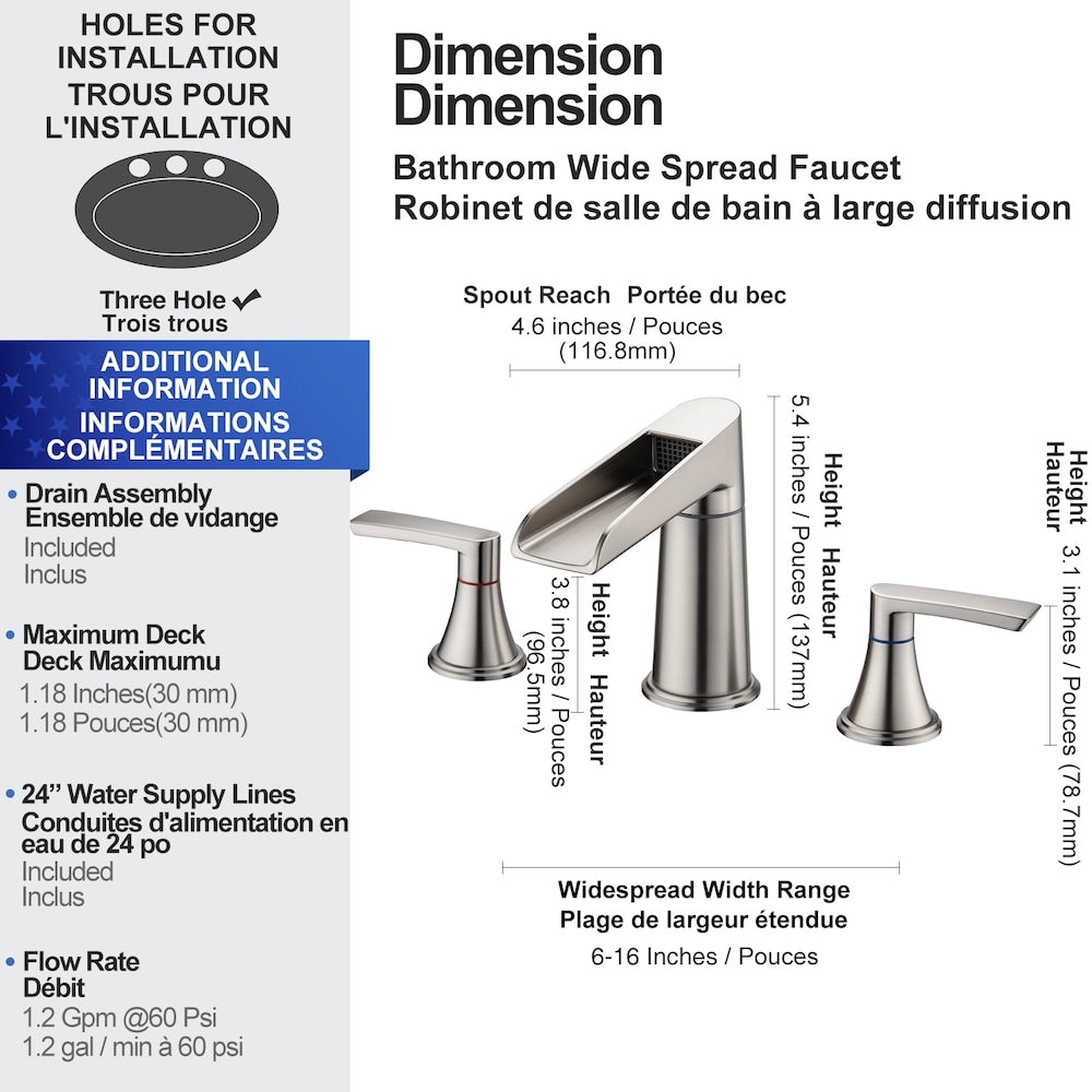 B5 Widespread Faucet 8-inch 2-Handle Bathroom Faucet with Drain Assembly in Brushed Nickel