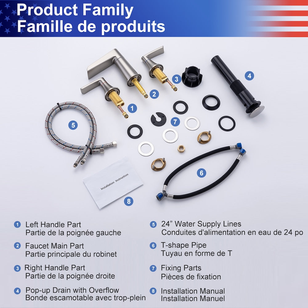 B5 Widespread Faucet 8-inch 2-Handle Bathroom Faucet with Drain Assembly in Brushed Nickel