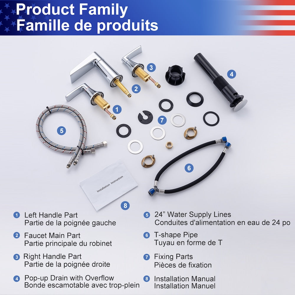 B5 Widespread Faucet 8-inch 2-Handle Bathroom Faucet with Drain Assembly in Chrome