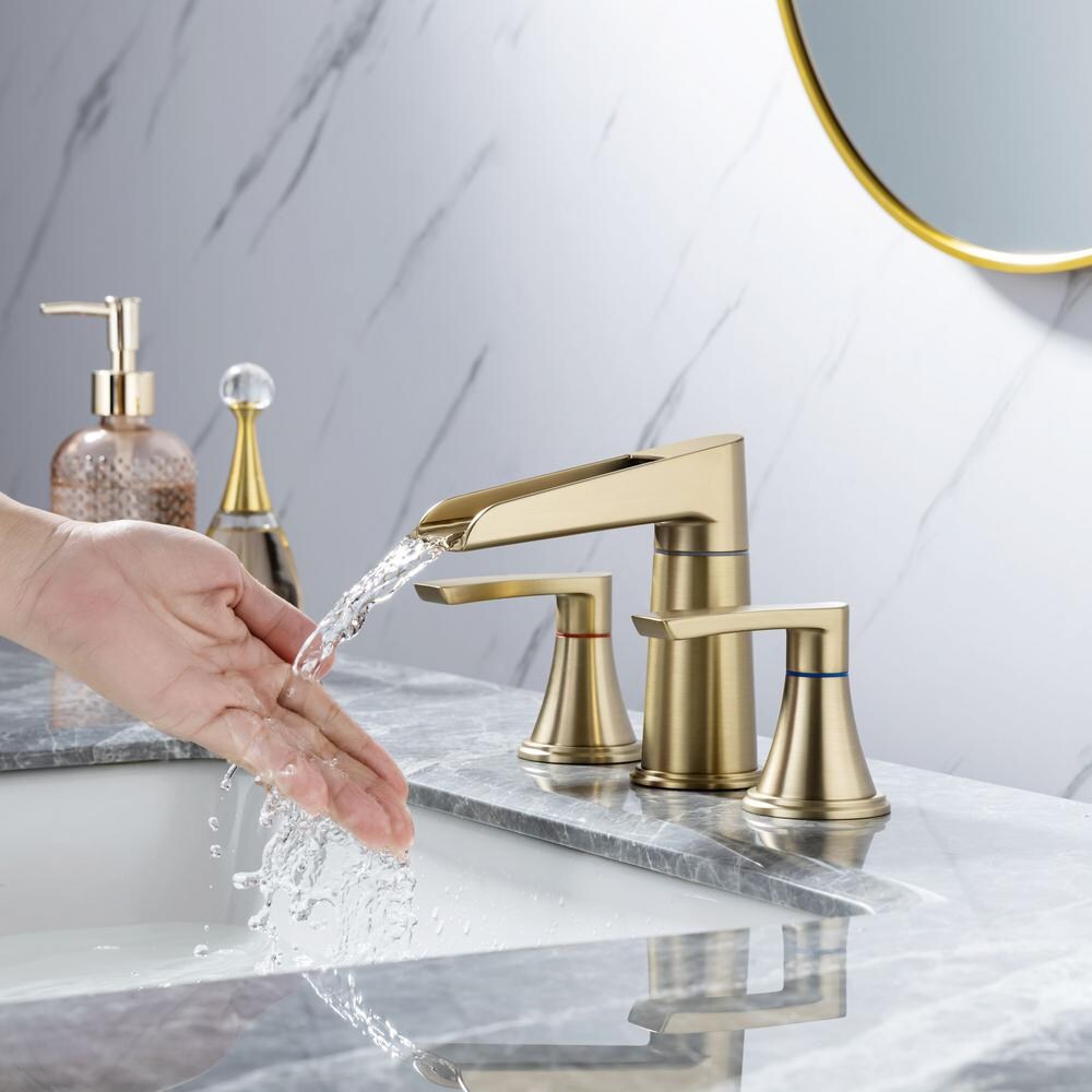 B5 Widespread Faucet 8-inch 2-Handle Bathroom Faucet with Drain Assembly in Brushed Gold