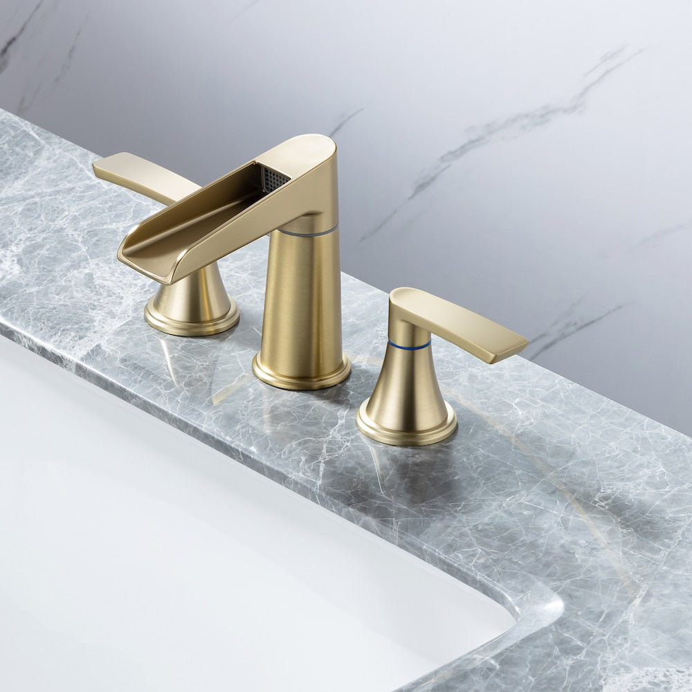 B5 Widespread Faucet 8-inch 2-Handle Bathroom Faucet with Drain Assembly in Brushed Gold