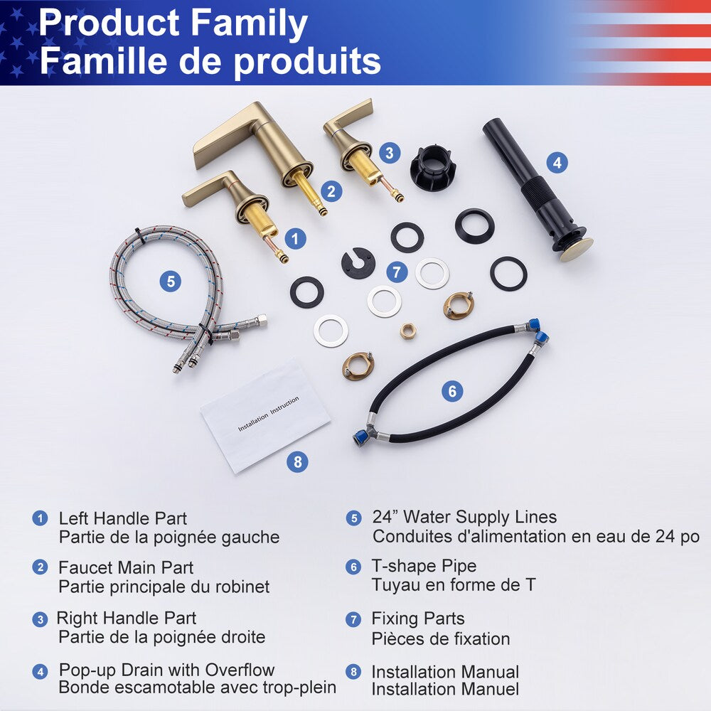 B5 Widespread Faucet 8-inch 2-Handle Bathroom Faucet with Drain Assembly in Brushed Gold