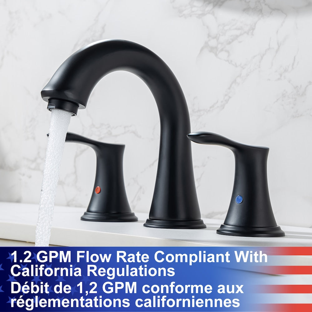 Robinet de salle de bain à 2 poignées de 8 pouces B7 avec ensemble de vidange en noir mat