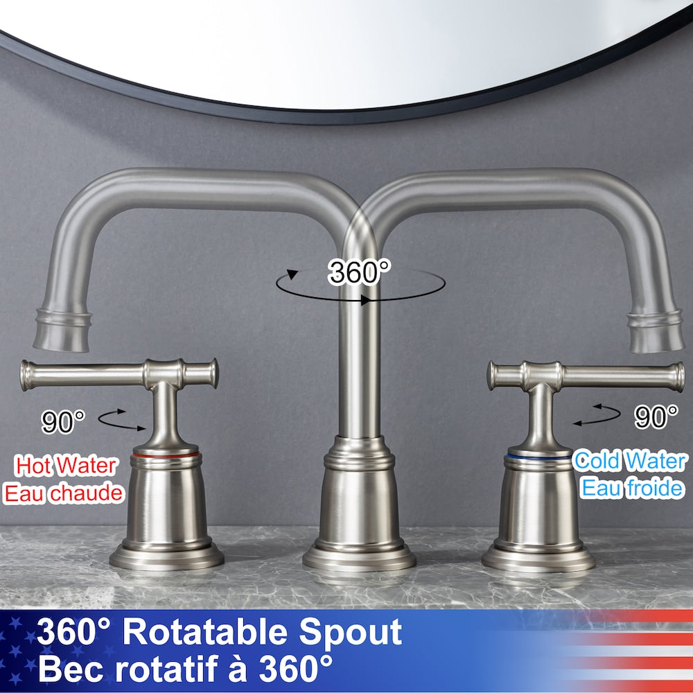 B8 Widespread Faucet 8-inch 2-Handle Bathroom Faucet with Drain Assembly in Brushed Nickel