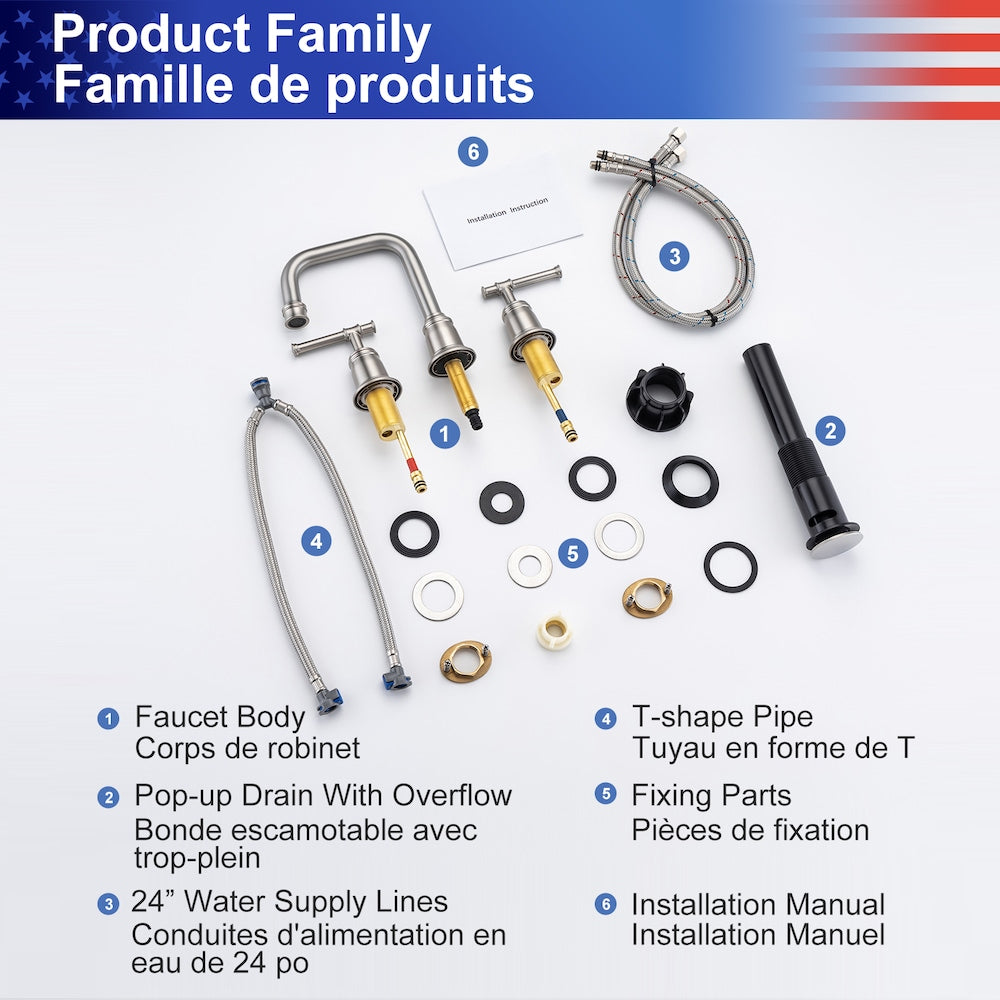 B8 Widespread Faucet 8-inch 2-Handle Bathroom Faucet with Drain Assembly in Brushed Nickel