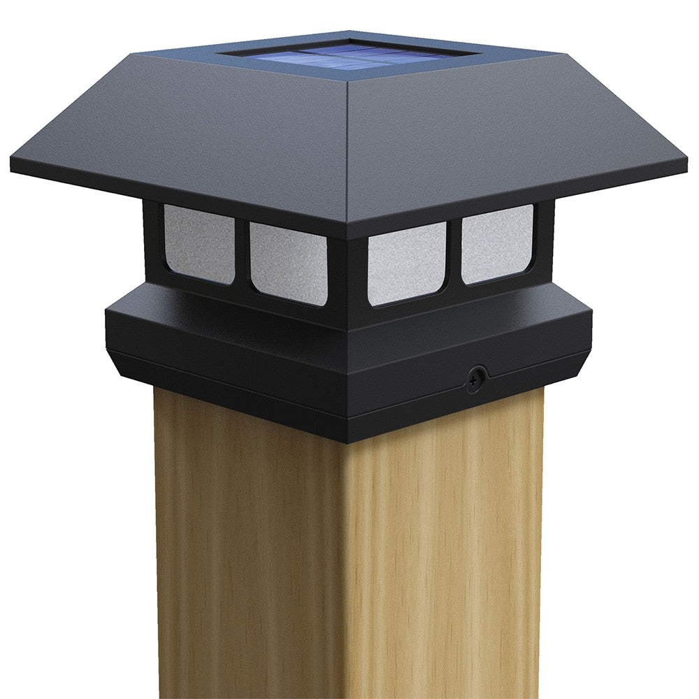 4-inch x 4-inch Plastic 10-Lumen Solar Light Post Cap in Black for Deck or Fence Posts