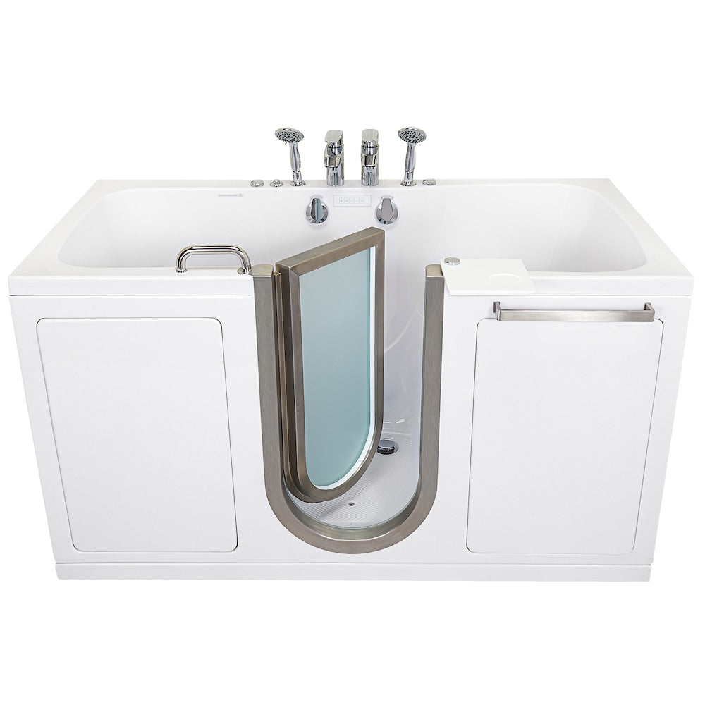 Baignoire à remous et à accès direct Escape de 6 pi avec drain central en blanc et massage des pieds indépendant