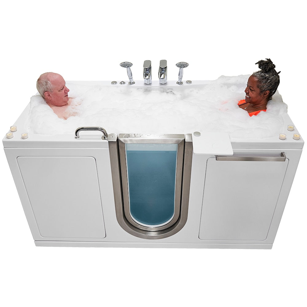 Baignoire à remous et à accès direct Escape de 6 pi avec drain central en blanc et massage des pieds indépendant