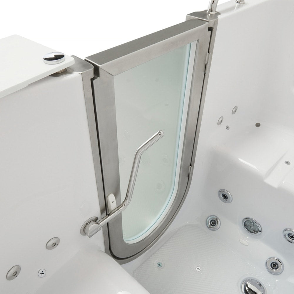 Baignoire à remous et à accès direct Escape de 6 pi avec drain central en blanc et massage des pieds indépendant
