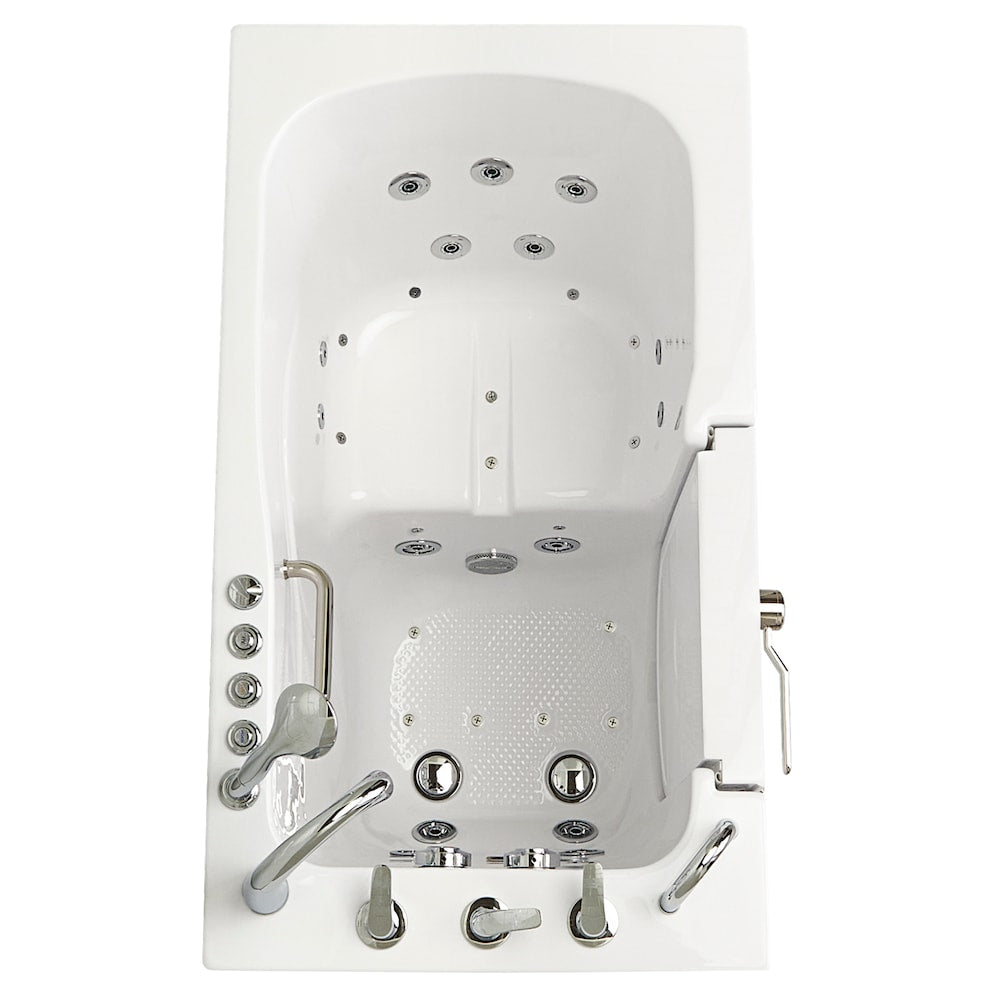 Baignoire à accès direct Capri de 4 pi 4 po à double drain et bain à remous avec siège chauffant en blanc