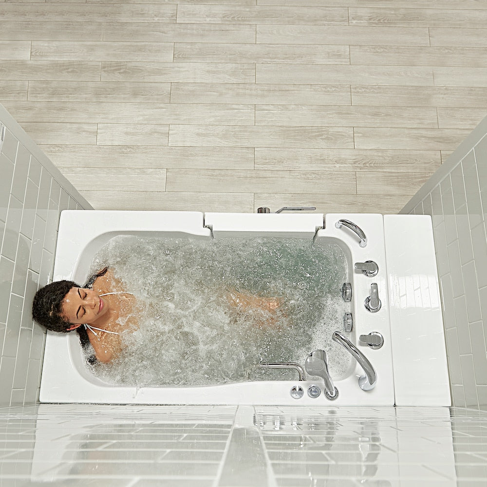 Baignoire balnéo à accès direct Capri de 4 pi 4 po à double drain à gauche en blanc avec robinet à remplissage rapide
