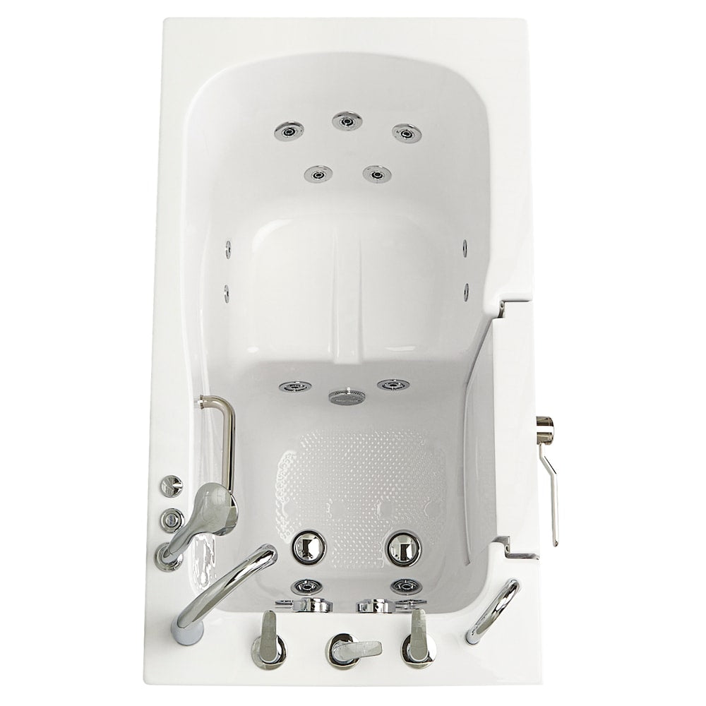 Baignoire balnéo à accès direct Capri de 4 pi 4 po à double drain à gauche en blanc avec robinet à remplissage rapide