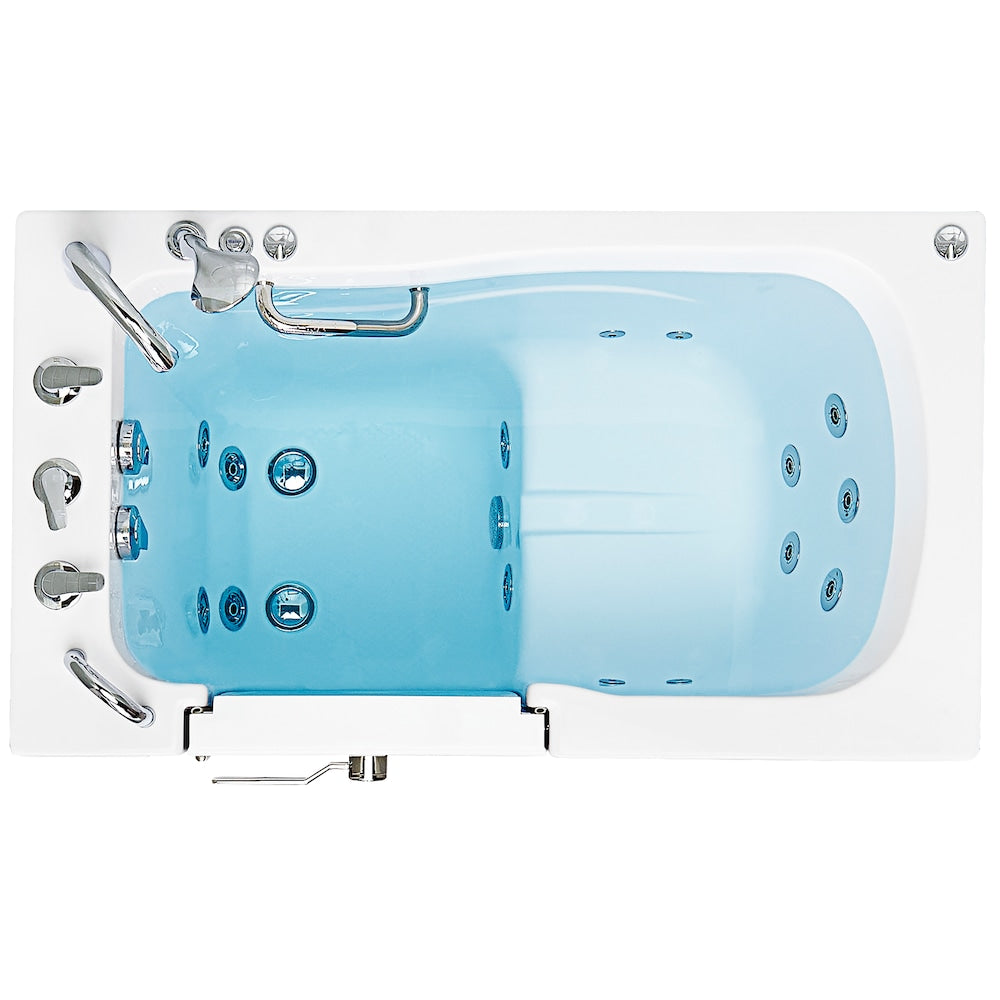 Baignoire balnéo à accès direct Capri de 4 pi 4 po à double drain à gauche en blanc avec robinet à remplissage rapide