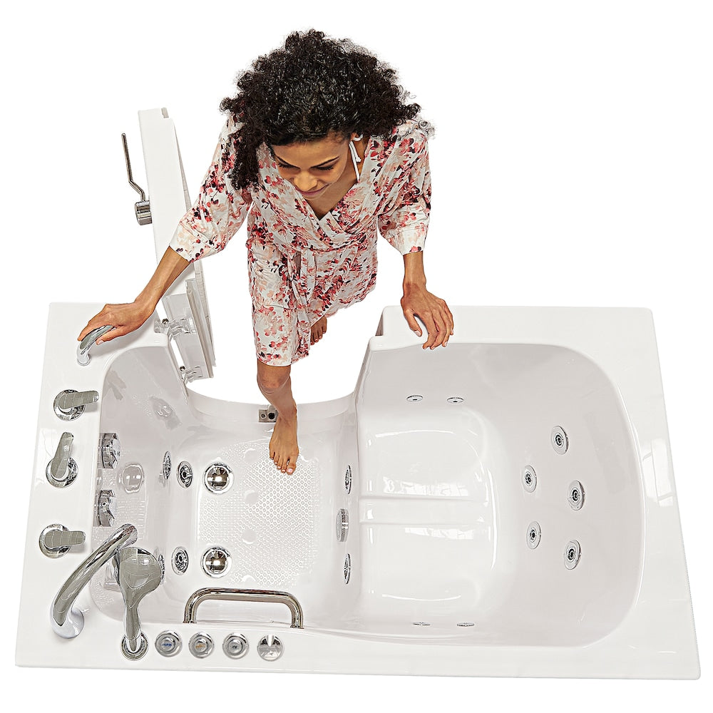 Baignoire balnéo à accès direct Capri de 4 pi 4 po à double drain à droite en blanc avec robinet à remplissage rapide