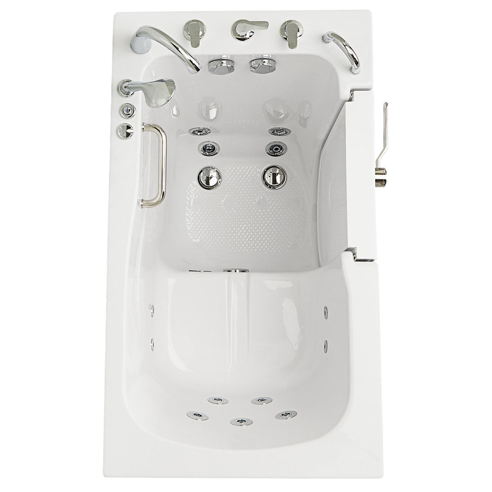 Baignoire balnéo à accès direct Capri de 4 pi 4 po à double drain à droite en blanc avec robinet à remplissage rapide