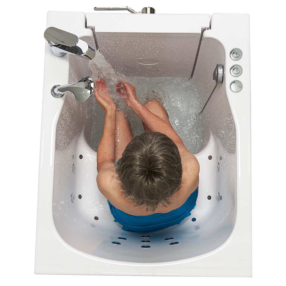 Baignoire à l'italienne à remous et à air de 3 pi 4 po en blanc avec robinet à remplissage rapide, porte droite