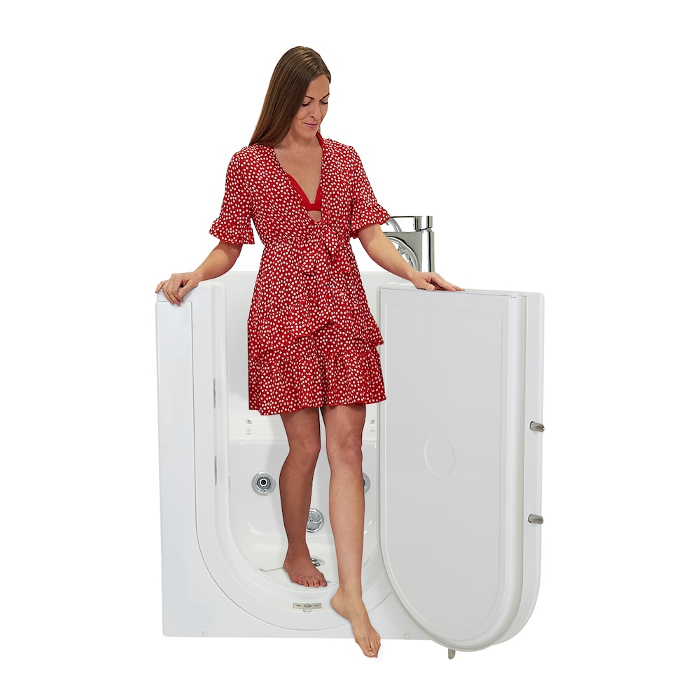 Baignoire à l'italienne à remous et à air de 3 pi 4 po en blanc avec robinet à remplissage rapide, porte droite