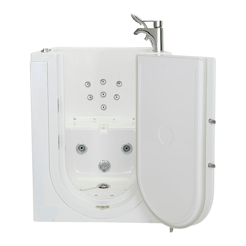 Baignoire à l'italienne à remous et à air de 3 pi 4 po en blanc avec robinet à remplissage rapide, porte droite