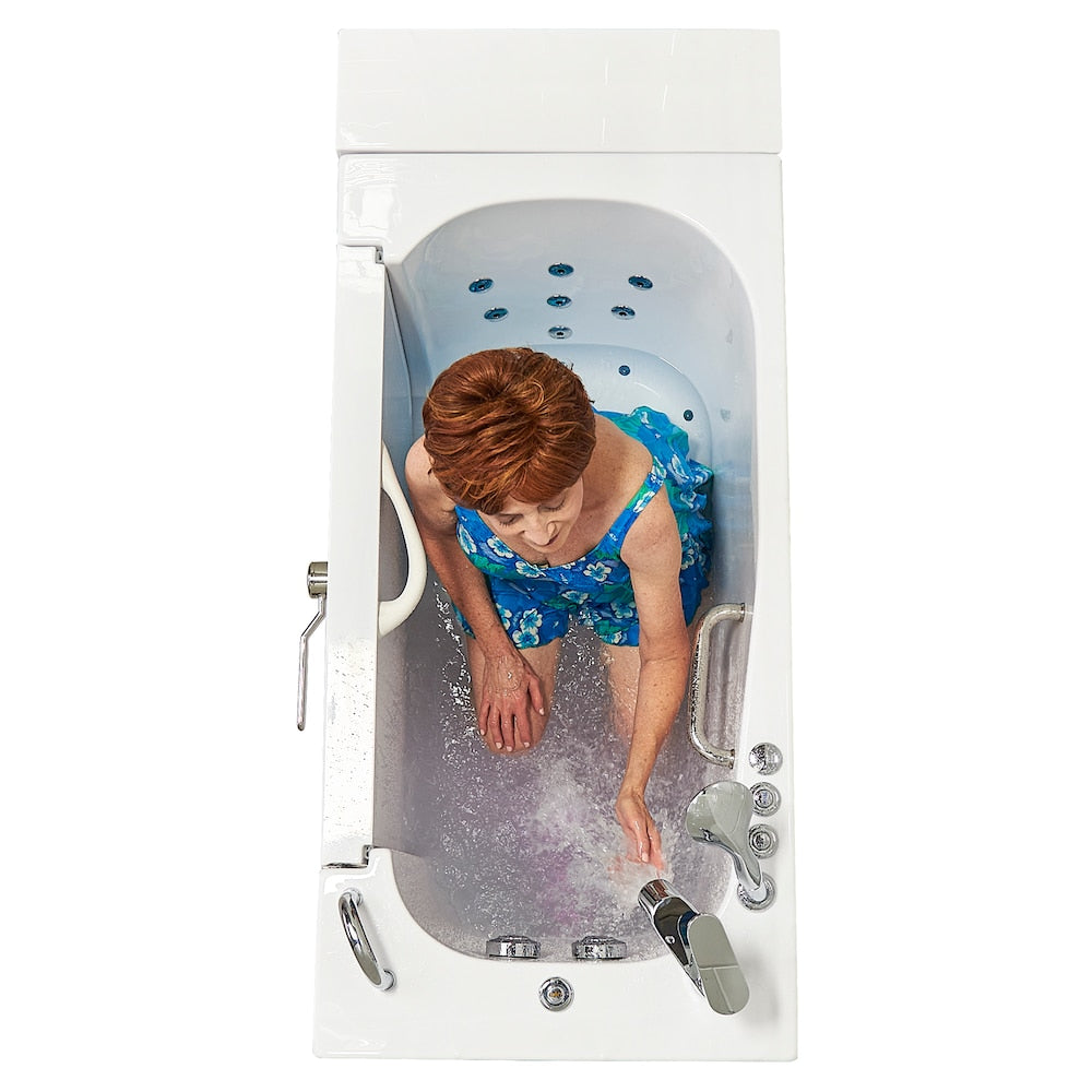 Baignoire à remous et à air de plain-pied de 26 pi 4 po avec drain à droite en blanc avec robinet