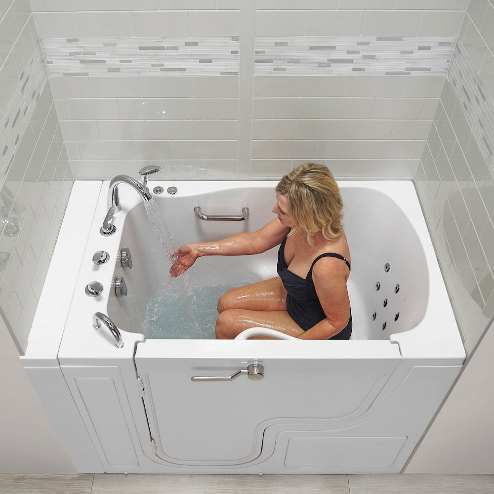 Baignoire balnéo à accès facile XXXL de 4 pi 7 po avec drain à gauche et robinet à remplissage rapide en blanc