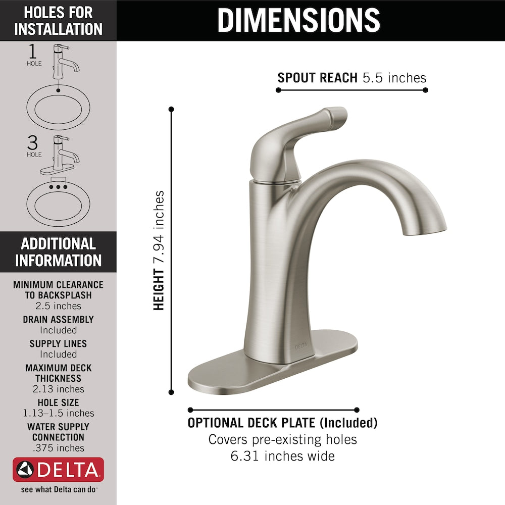 Arvo Single Hole Single-Handle Lever Bathroom Sink Faucet Deck Mount in Spotshield Brushed Nickel