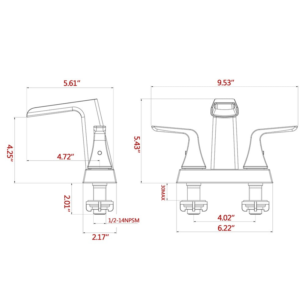 4 inch Centerest Double Handle Bathroom Sink Faucet with Drain Assembly in Brushed Gold