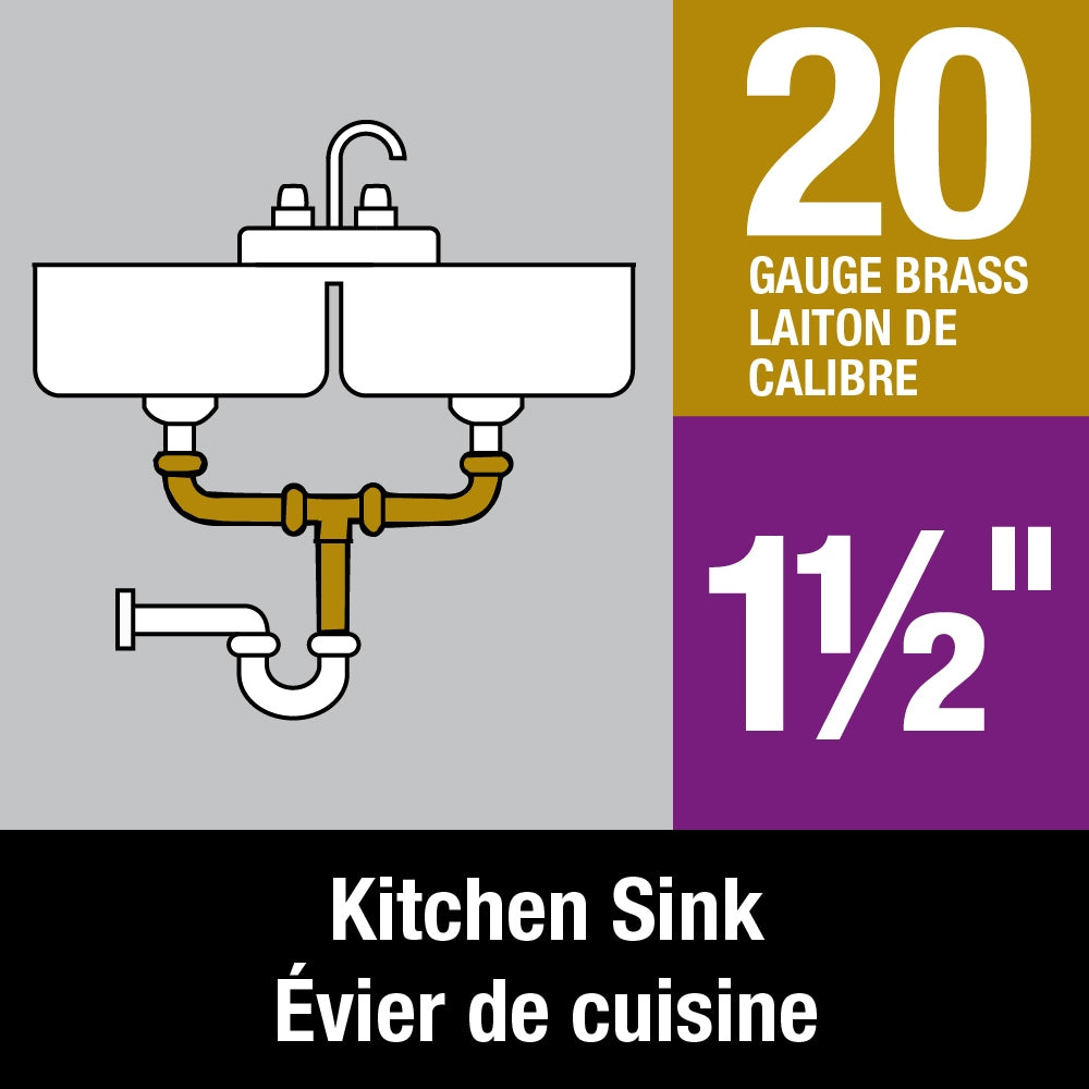 1-1/2" X 16" Centre Outlet Continuous Waste, Slip Joint Connection, 20 GA Brass