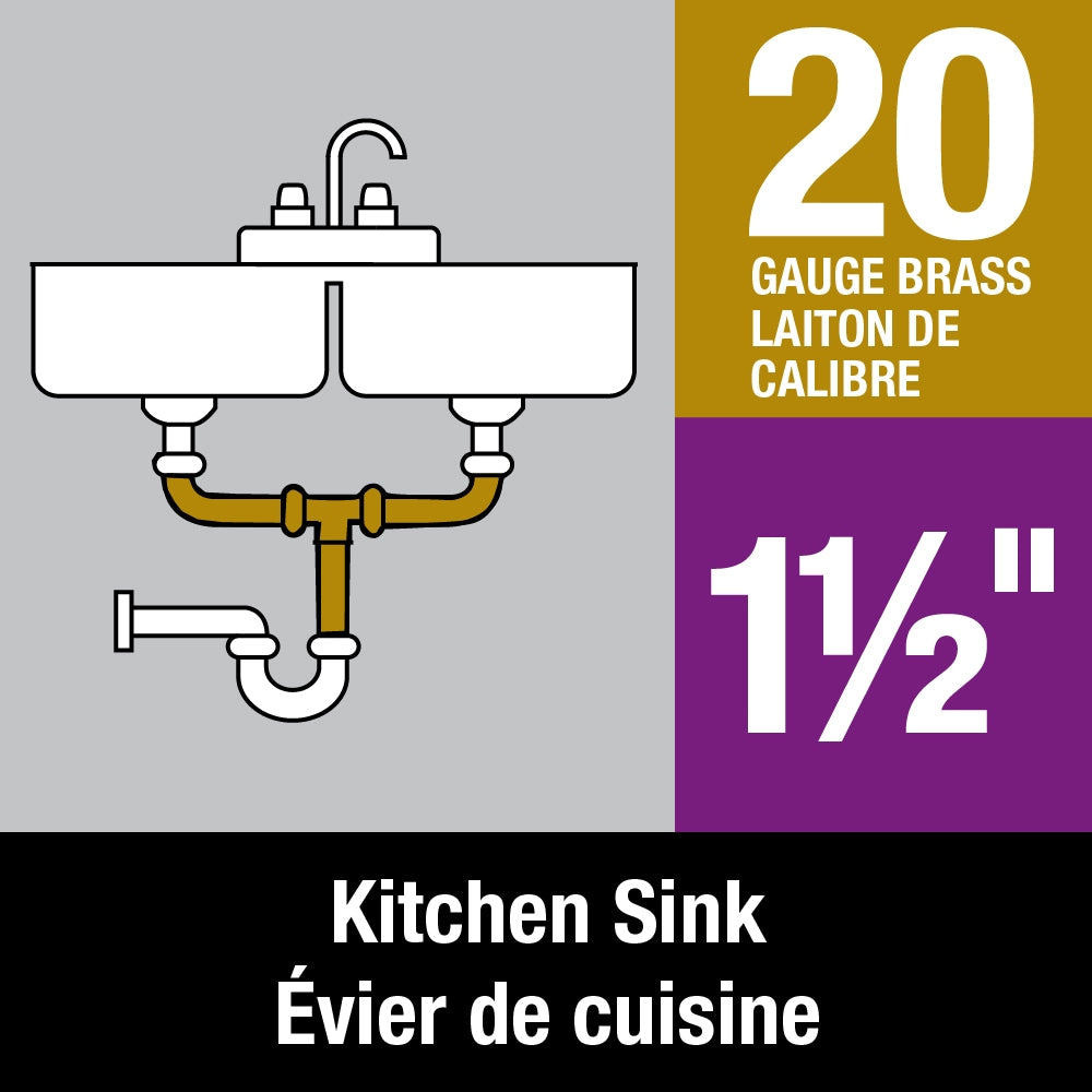 1-1/2" X 16" Centre Outlet Continuous Waste, Direct Connection, 20 GA Brass