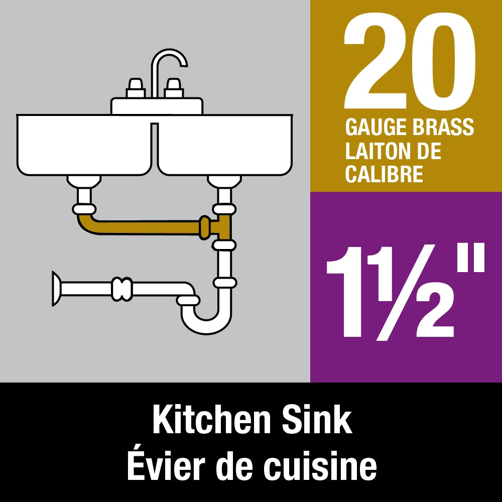 1-1/2" X 16" End Outlet Continuous Waste, Direct Connection, 20 GA Brass