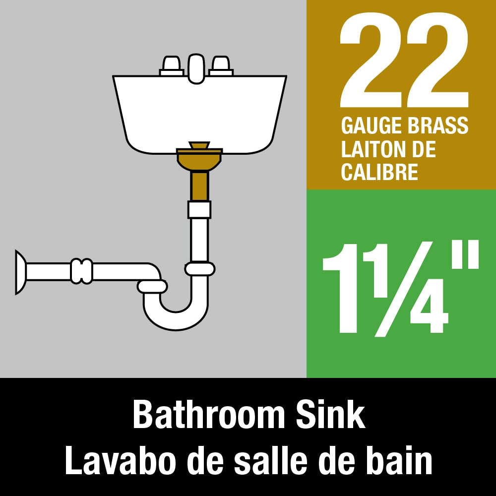 1-1/4" Chrome Lavatory Drain, Plug & Chain, 22 GA Brass