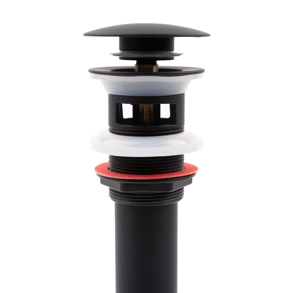 1-1/4" Matte Black Lavatory Drain, Pop-up Stopper W/ Overflow, 20 GA Brass