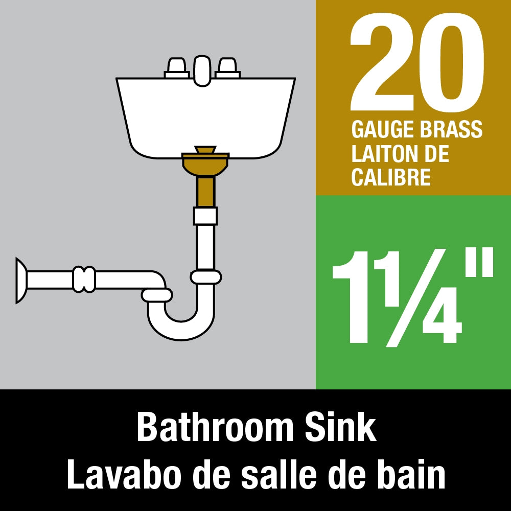 1-1/4" Chrome Lavatory Drain, Presto Stopper Without Overflow, 20 GA Brass