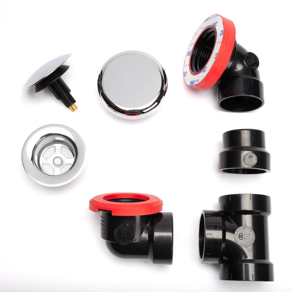 ABS Bath Waste And Overflow Chrome Half Kit, Low Profile Dome Stopper, Snap-On Overflow