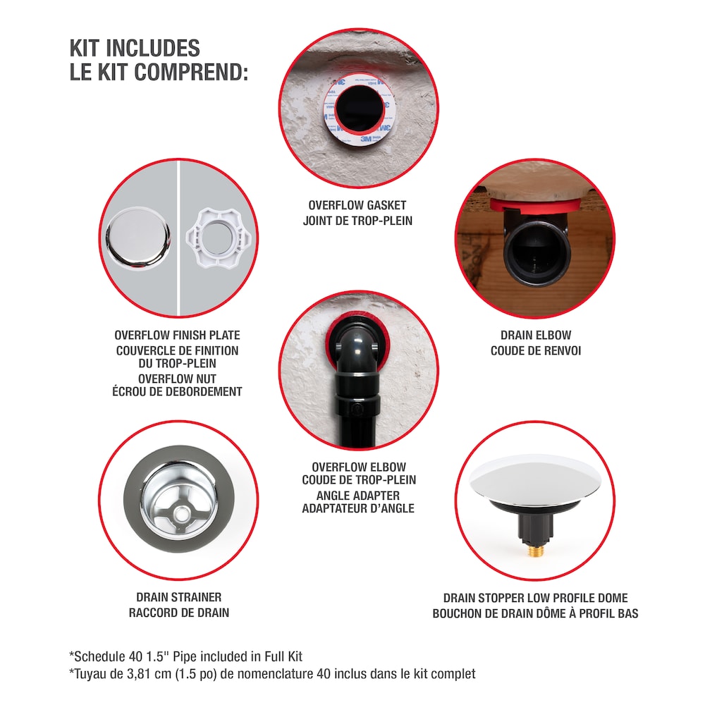 ABS Bath Waste And Overflow Chrome Half Kit, Low Profile Dome Stopper, Snap-On Overflow