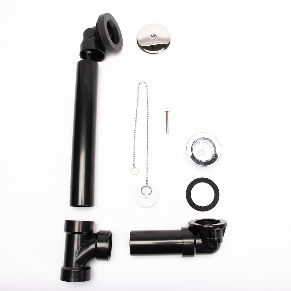 ABS Bath Waste And Overflow Chrome Full Kit, Plug & Chain Stopper, 1-Hole Overflow