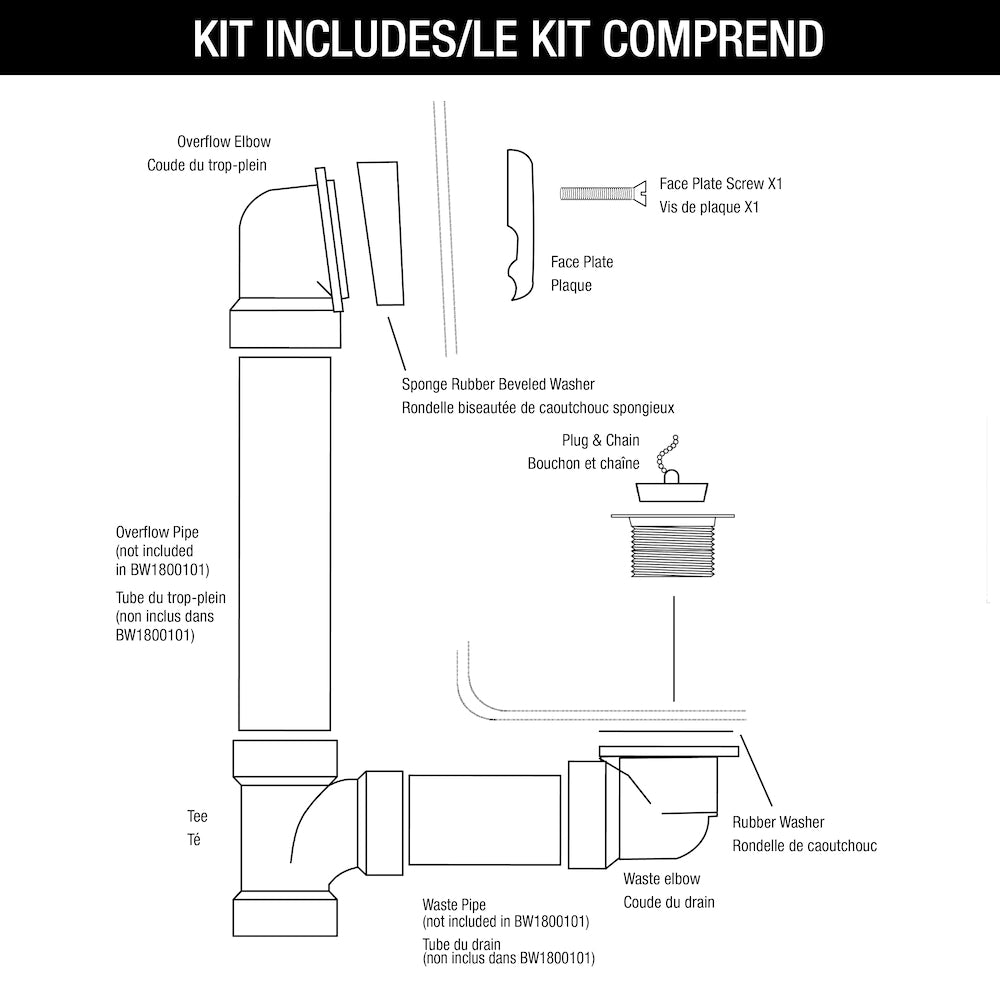 ABS Bath Waste And Overflow Chrome Full Kit, Plug & Chain Stopper, 1-Hole Overflow