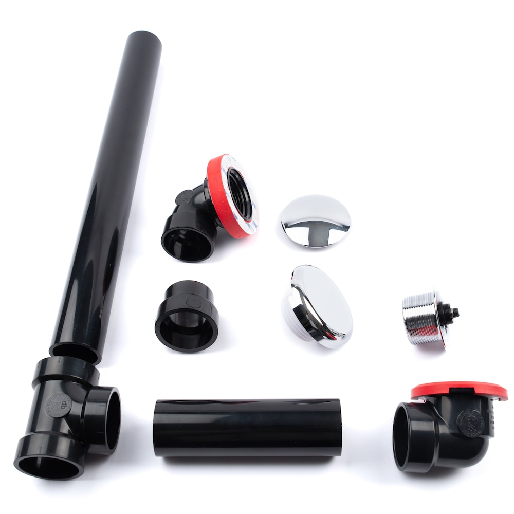 ABS Bath Waste And Overflow Chrome Full Kit, Low Profile Dome Stopper, Snap-On Overflow