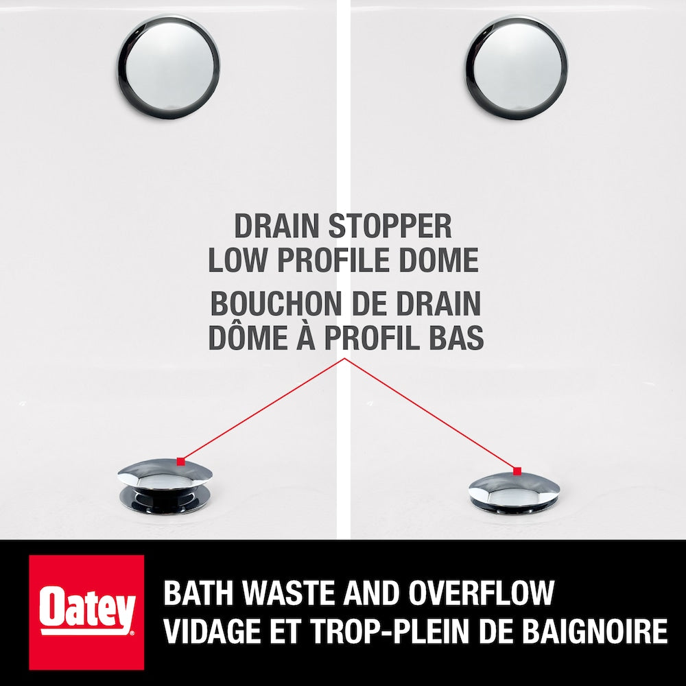 ABS Bath Waste And Overflow Chrome Full Kit, Low Profile Dome Stopper, Snap-On Overflow