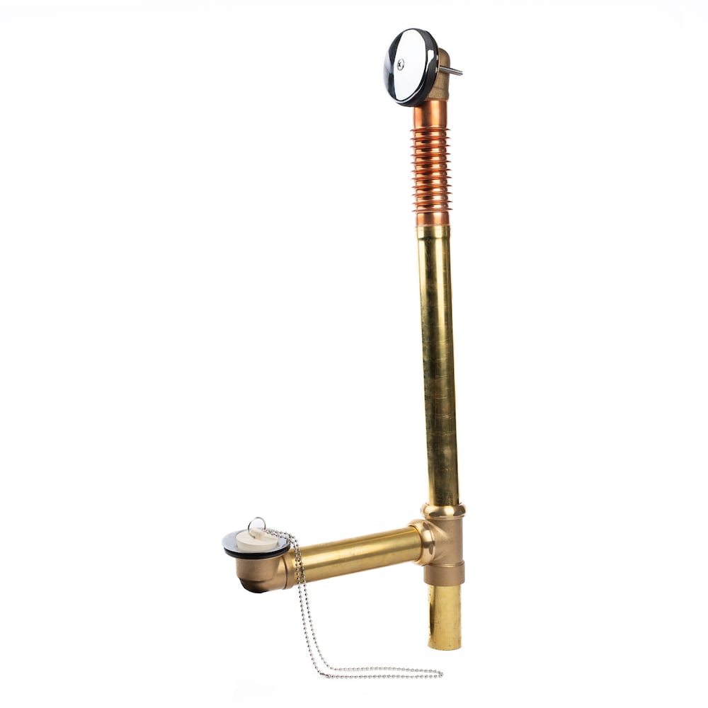 Bath Waste And Overflow Chrome Full Kit, Plug & Chain Stopper, 1-Hole Overflow, 20 GA Brass