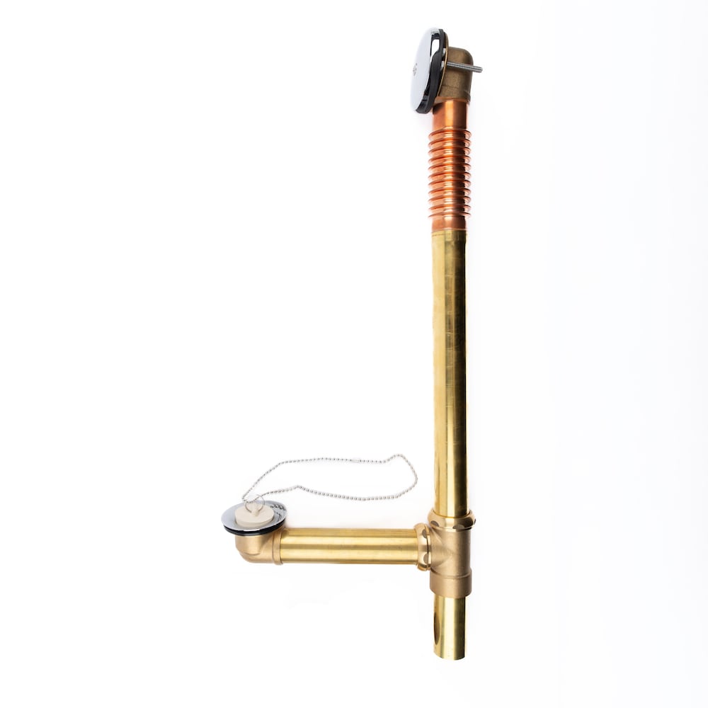 Bath Waste And Overflow Chrome Full Kit, Plug & Chain Stopper, 1-Hole Overflow, 20 GA Brass