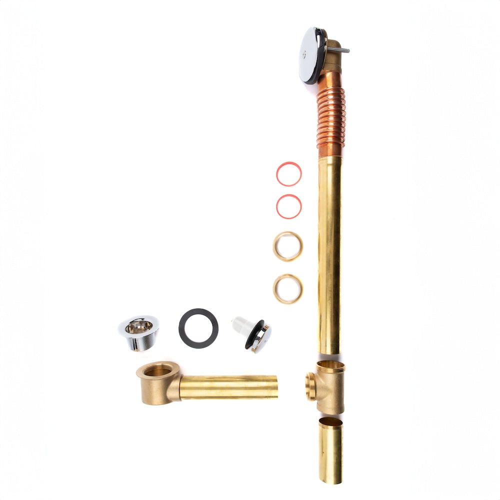 Bath Waste And Overflow Chrome Full Kit, Foot Lock Stopper, 1-Hole Overflow, 20 GA Brass